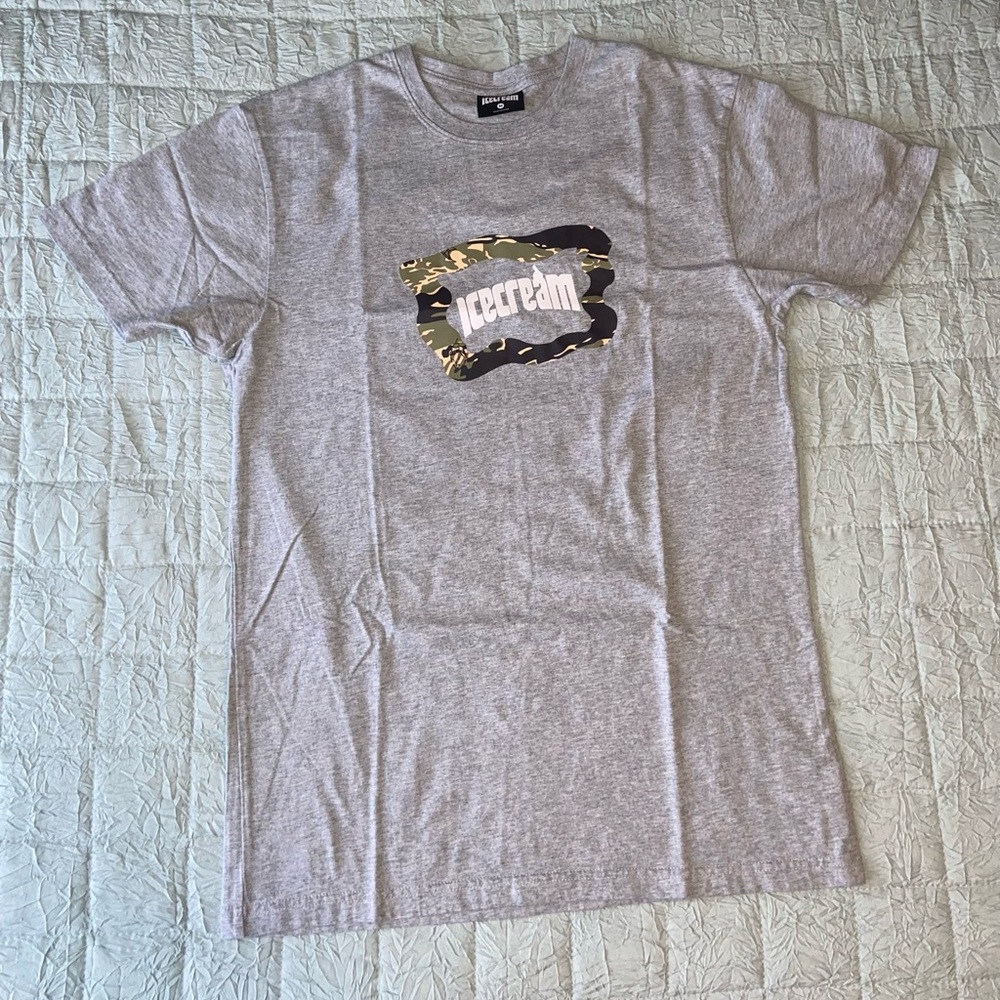 ICECREAM Camo Flag Box Logo Tee Grey Sz. Medium